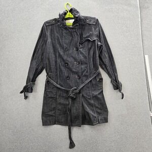 VINTAGE Gap 1969 Women Jacket XL Dark Gray Denim Trench Coat Limited Edition Y2K